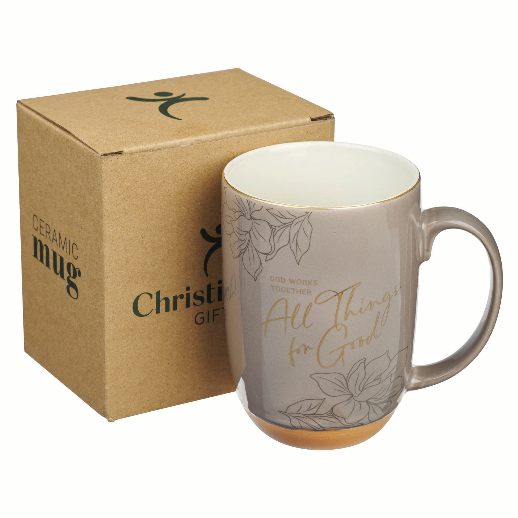 Ceramic Mug (444 ml): All Things for Good (Romans 8:28) taupe, foil accents (White Magnolia Collection)