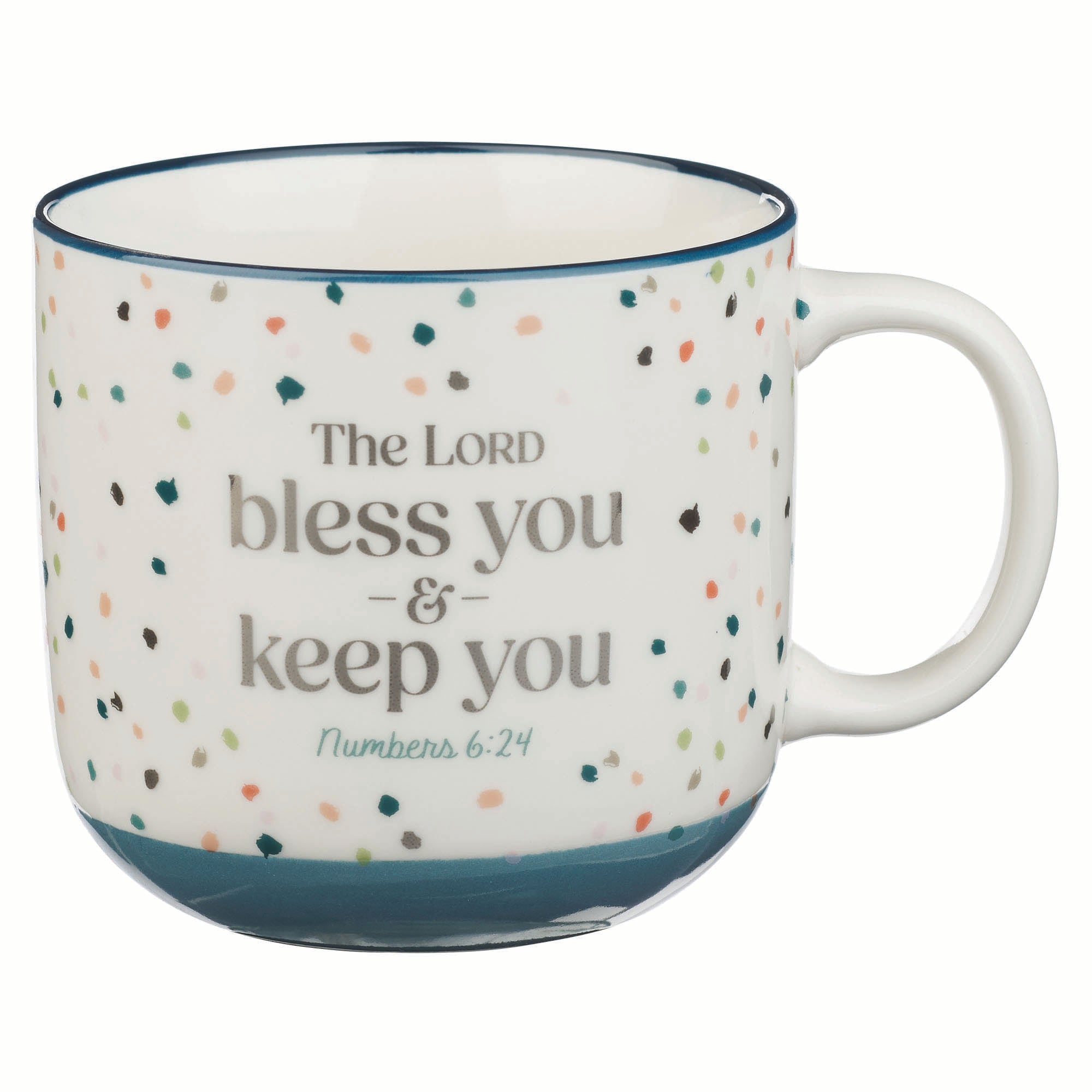 Ceramic Mug (414 ml): Bless You and Keep You (Numb. 6:24) Blue Confetti, foil accents (Bless You Teal Teacher Appreciation Collection)