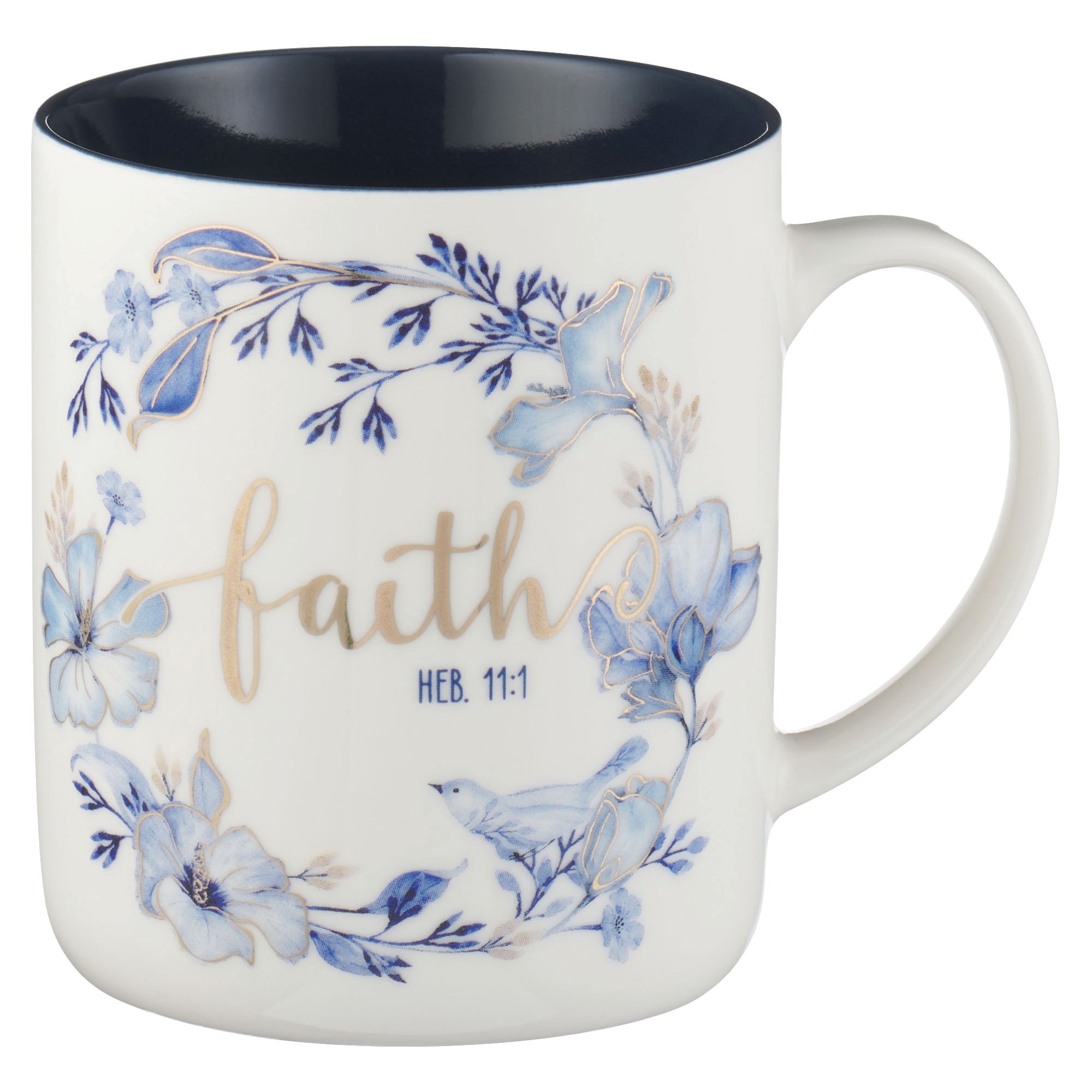 Ceramic Mugs (Set Of 4) 414ml: Faith Hope Love (Blue Checkered Floral Collection)