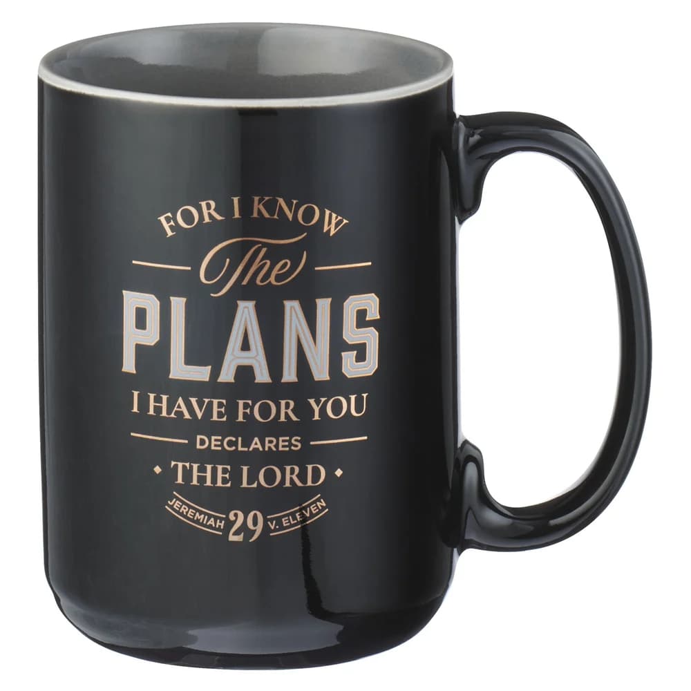 Ceramic Mug (414 ml): I Know the Plans (Jer. 29:11), Black (The Plans Charcoal Collection)