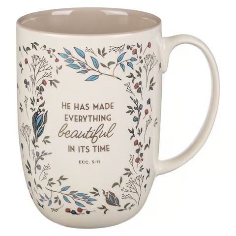 Ceramic Mug (444 ml): Everything Beautiful (Ecc. 3:11) foil accents, (Everything Beautiful Cream Floral Collection)