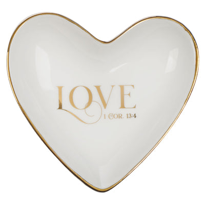 Porcelain Trinket Tray: Love Heart (1 Cor 13:4) foil accents (Ivory Love Collection)