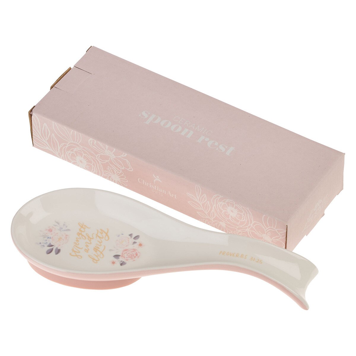 Ceramic Spoon Rest: Strength & Dignity, Prov. 31:25 (Margo Collection)