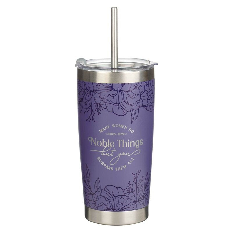 Tumbler Stainless Steel (532 ml): Noble Things (Prov. 31:29), Purple (Pink Peony Collection)