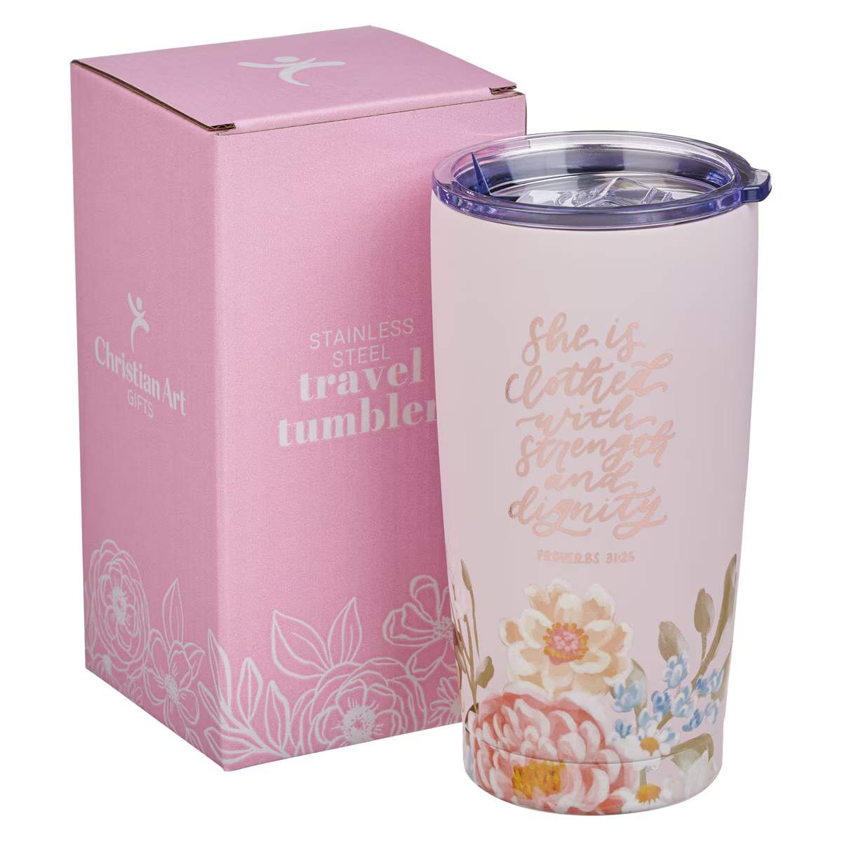 Stainless Steel Mug (532 ml): Strength & Dignity (Prov. 31:25), Pink (Margo Collection)