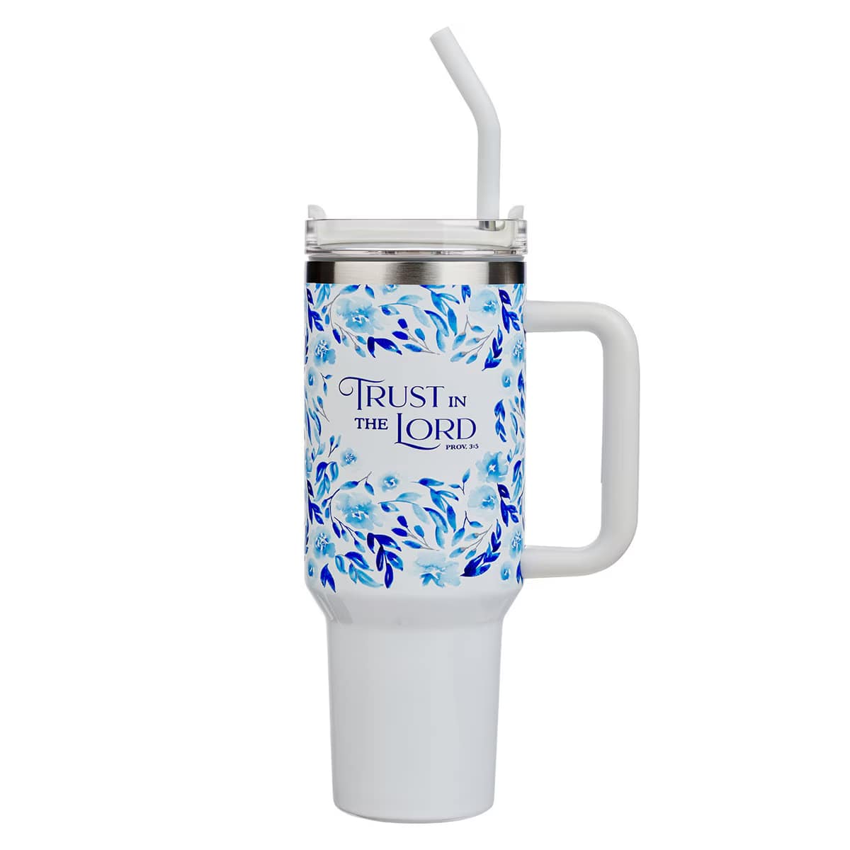 Tumbler with Straw Stainless Steel (1183 ml): Trust (Prov. 3:5), Blue Botany Collection
