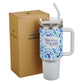 Tumbler with Straw Stainless Steel (1183 ml): Trust (Prov. 3:5), Blue Botany Collection
