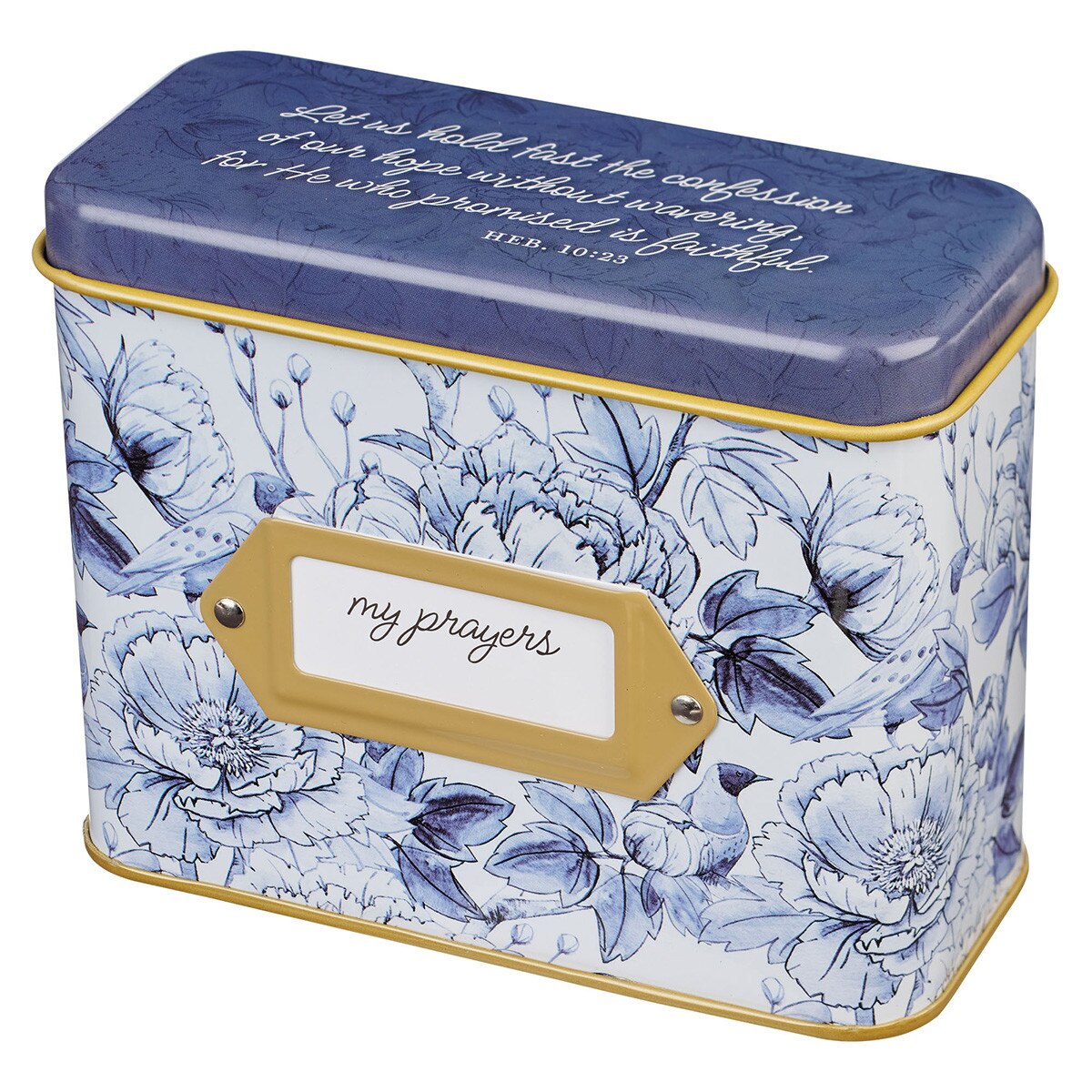 Prayer Cards in a Tin: My Prayers (Hebrews 10:23) Blue Floral, 50 Double-Sided Cards