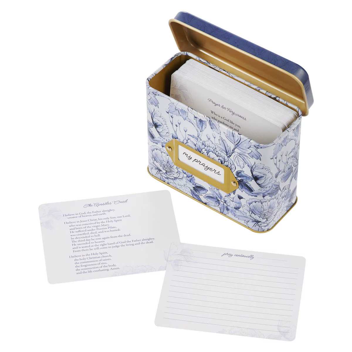 Prayer Cards in a Tin: My Prayers (Hebrews 10:23) Blue Floral, 50 Double-Sided Cards
