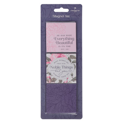 Magnets (Set of 3): Noble Things (Prov. 31:29) Pink/Purple Floral (Pink Peony Collection)
