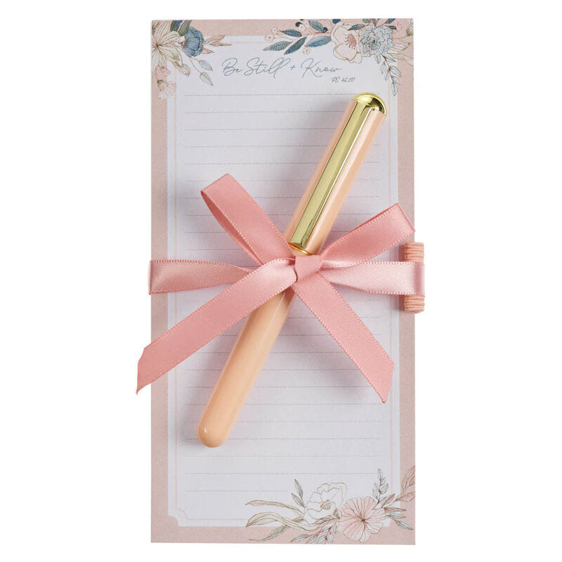 Magnetic Notepad with Pen: Be Still (Psalm 46:10) Peaceful Peach Blossoms Collection