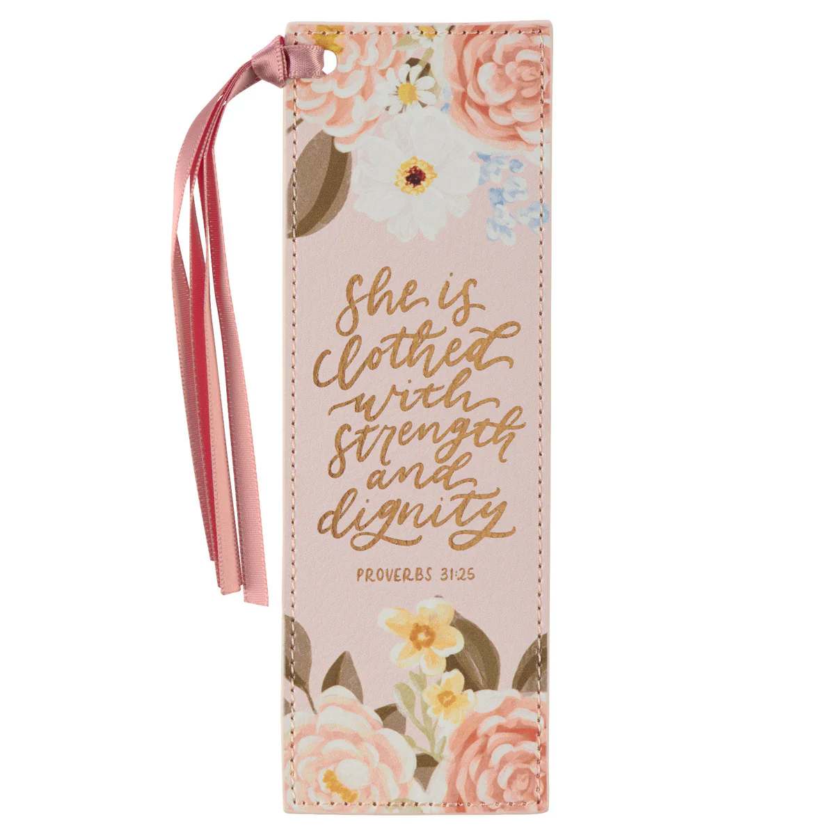Bookmark with Ribbon: Strength & Dignity, Prov. 31:25 (Margo Collection)
