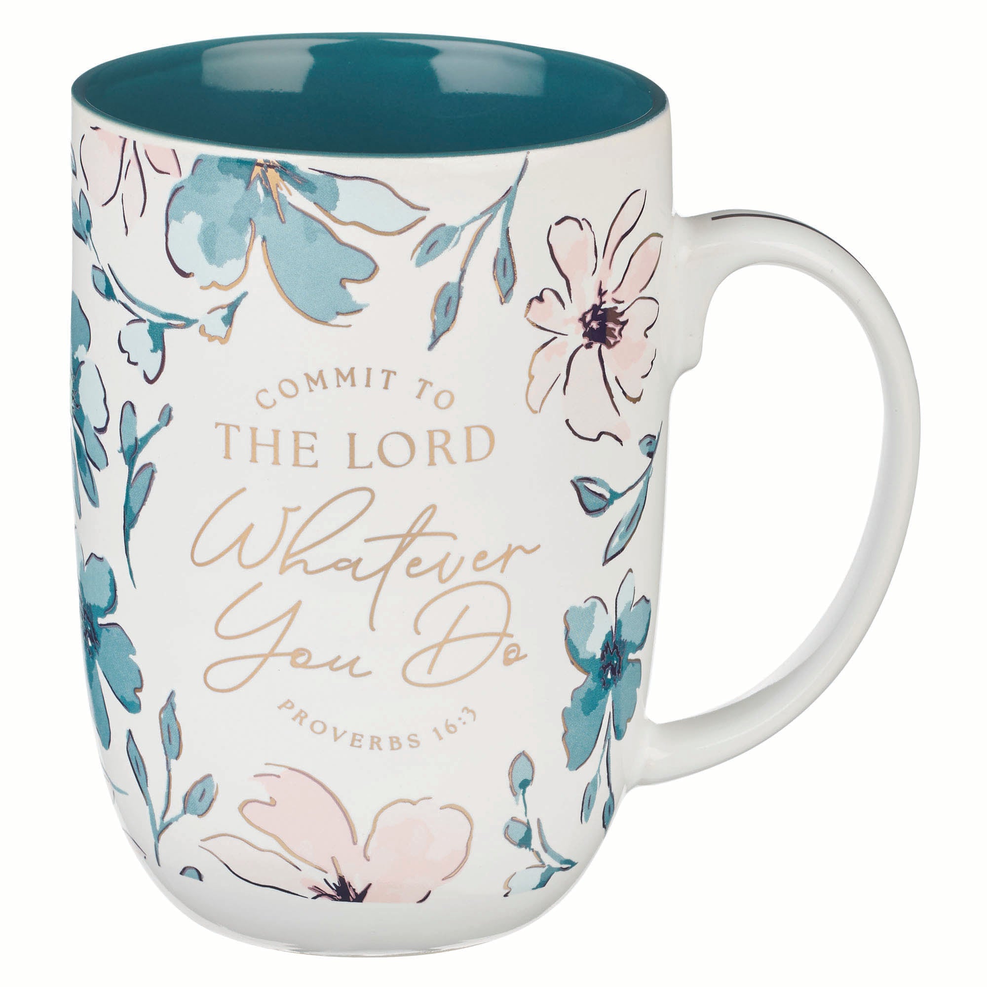 Ceramic Mug (444 ml): Commit to the Lord (Prov. 16:3) Teal inside, foil accents