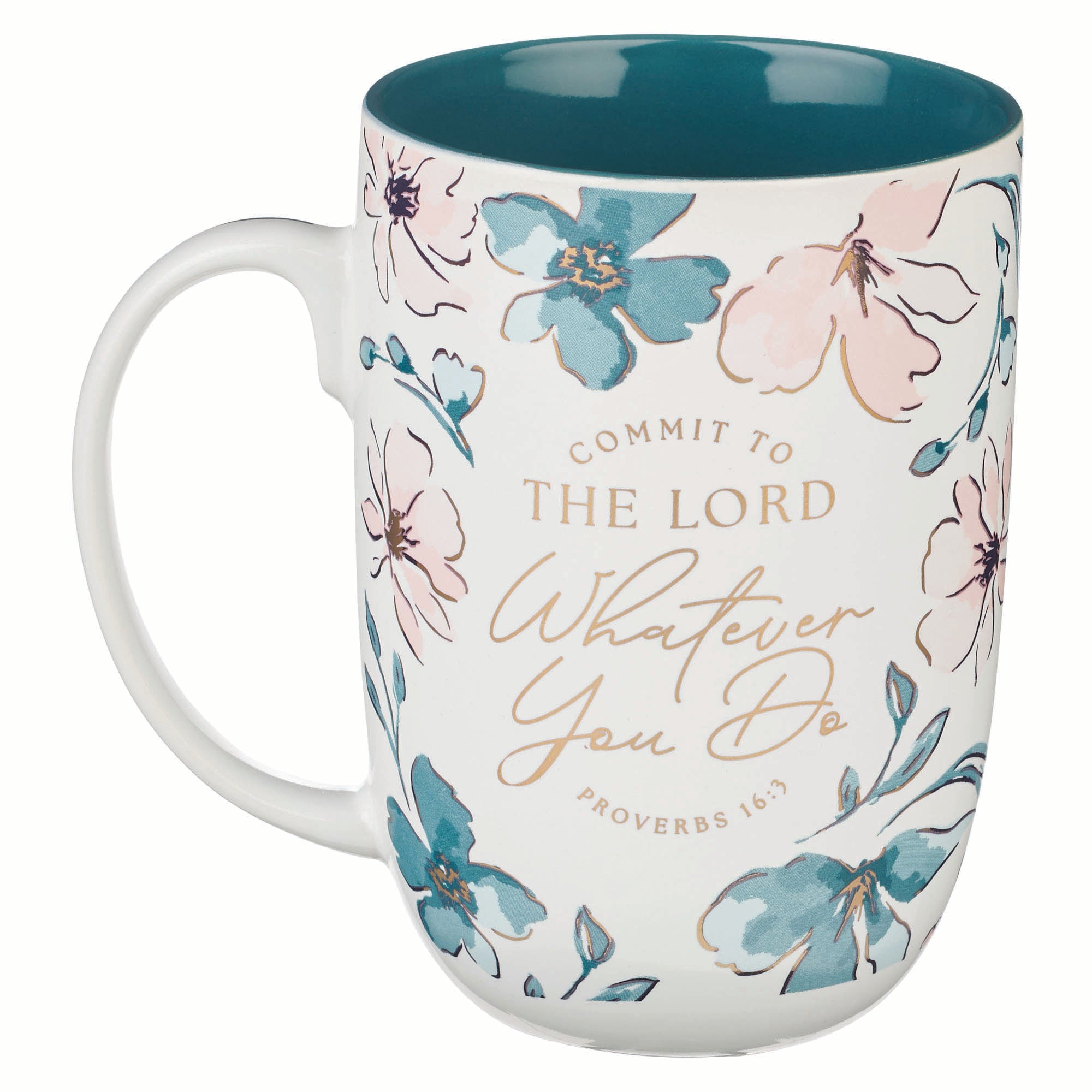 Ceramic Mug (444 ml): Commit to the Lord (Prov. 16:3) Teal inside, foil accents