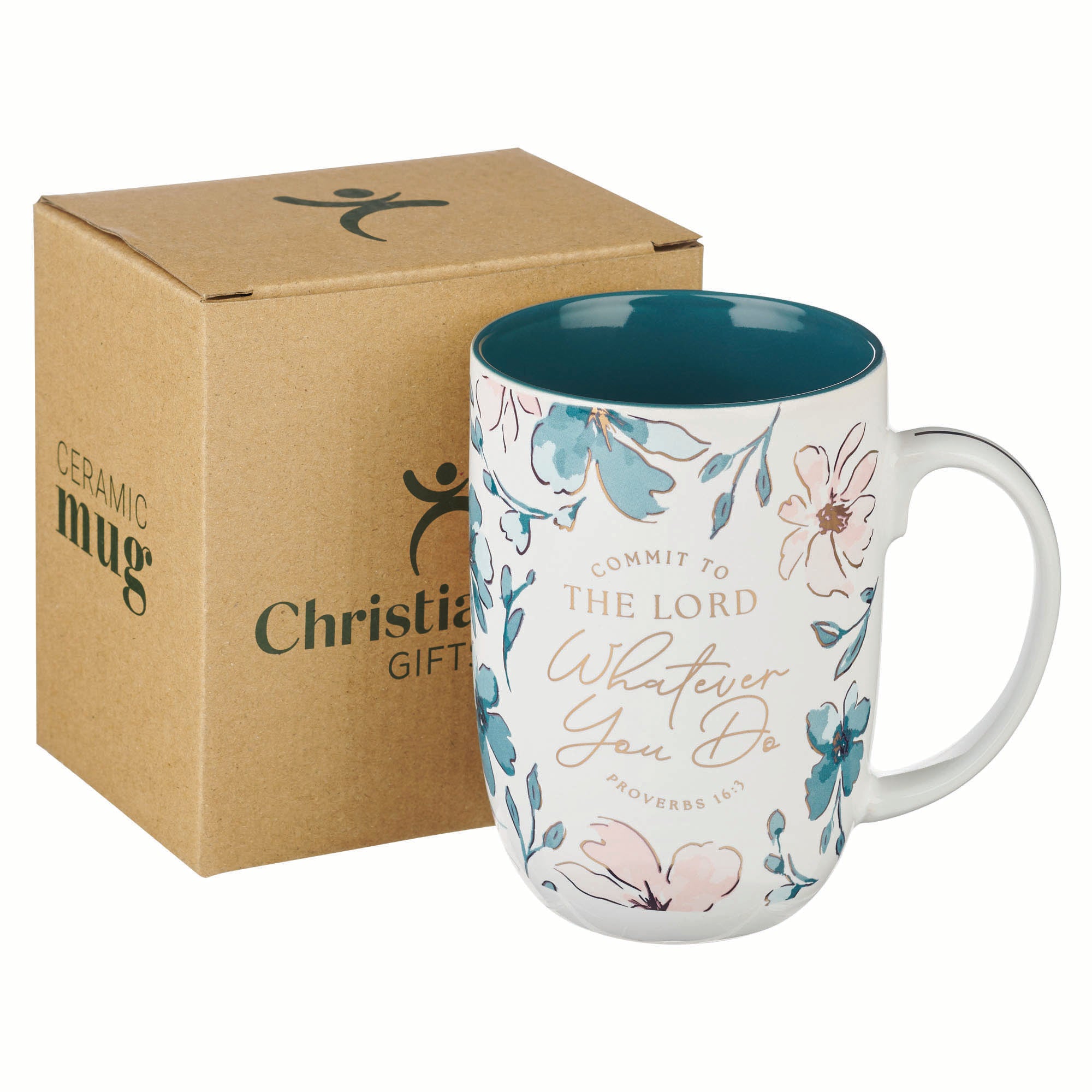 Ceramic Mug (444 ml): Commit to the Lord (Prov. 16:3) Teal inside, foil accents