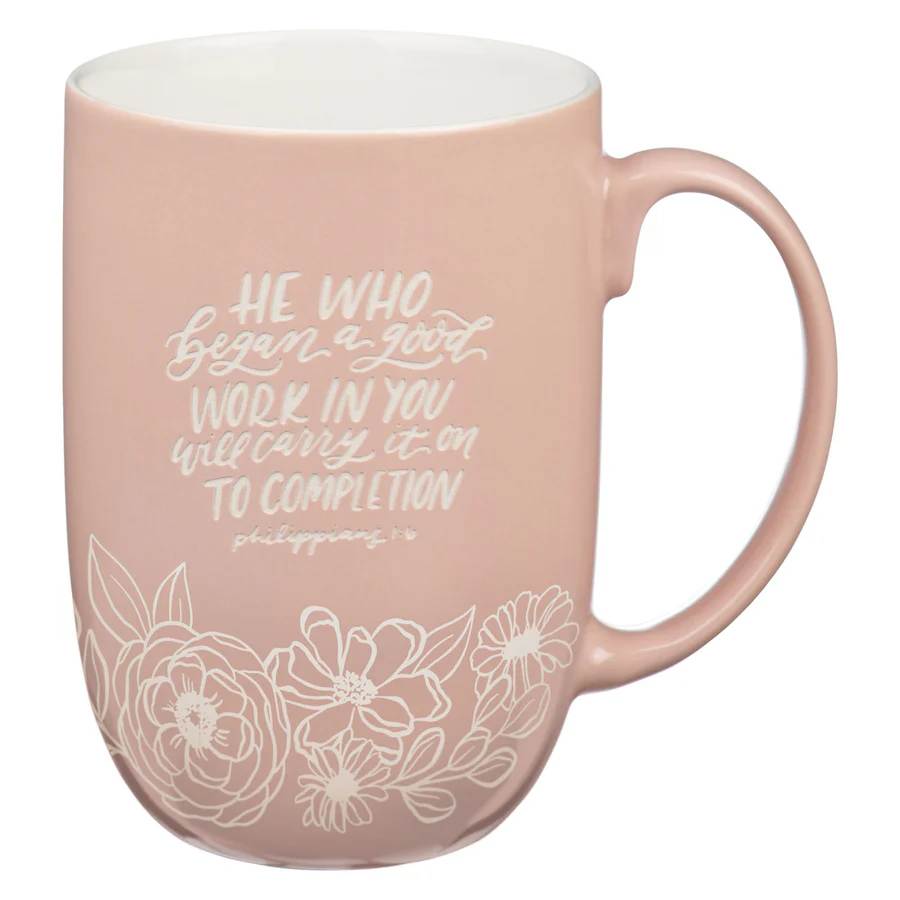 Ceramic Mug (444 ml):  Good Works (Phil 1:6) Peach (Sophia Collection)