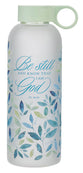 Water Bottle, Glass (562 ml): Be Still and Know, Ps. 46:10, light green easy-carry handle
