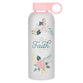 Water Bottle, Glass (562 ml): Walk by Faith, 2 Cor. 5:7, Peach easy-carry handle