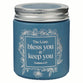 Candle in a Glass Jar with Metal Lid: Bless You and Keep You (Num. 6:24), Teal Blue, Honeycrisp Orange Scent (Teacher Appreciation Collection)