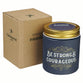 Candle in a Glass Jar with Metal Lid: Be Strong & Courageous (Joshua 1:9), Navy, Fireside Blue Spruce Scent