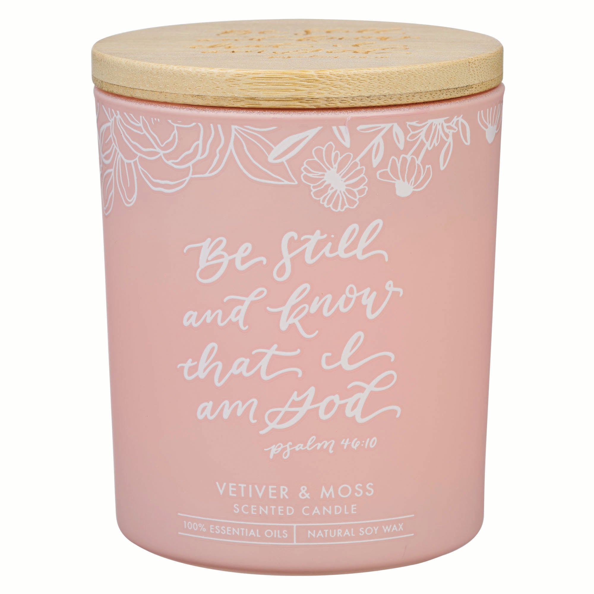 Glass Candle with Bamboo Lid: Pink Be Still Ps. 4610