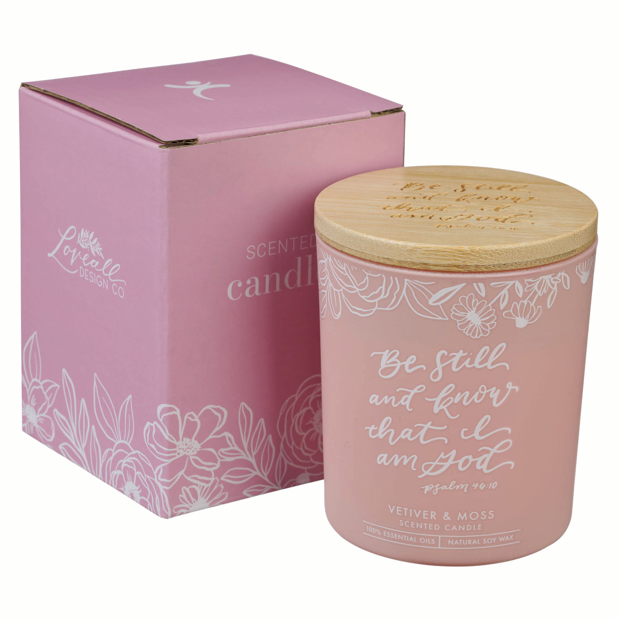 Glass Candle with Bamboo Lid: Pink Be Still Ps. 4610