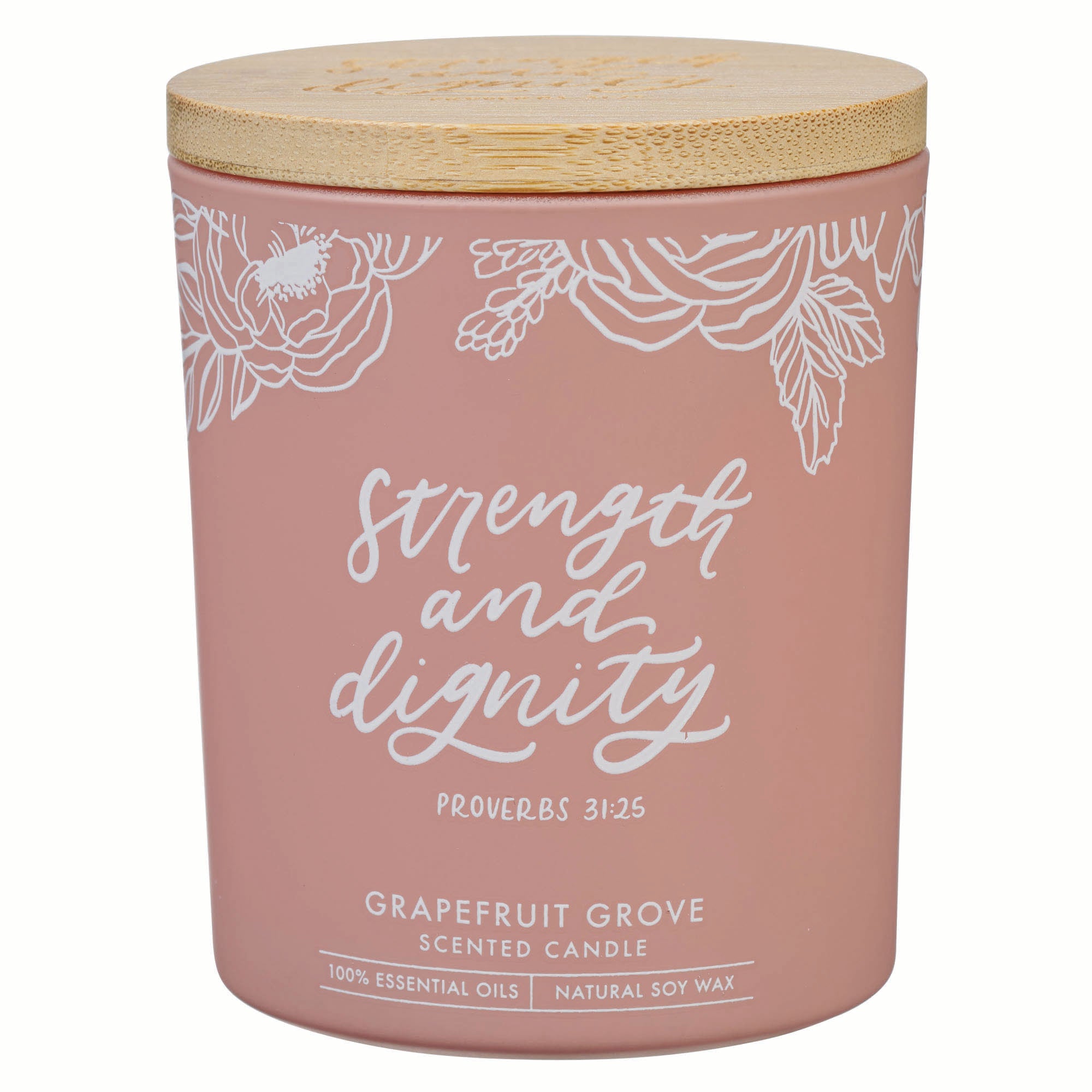 Glass Candle with Bamboo Lid: Pink Strength & Dignity Prov. 3125