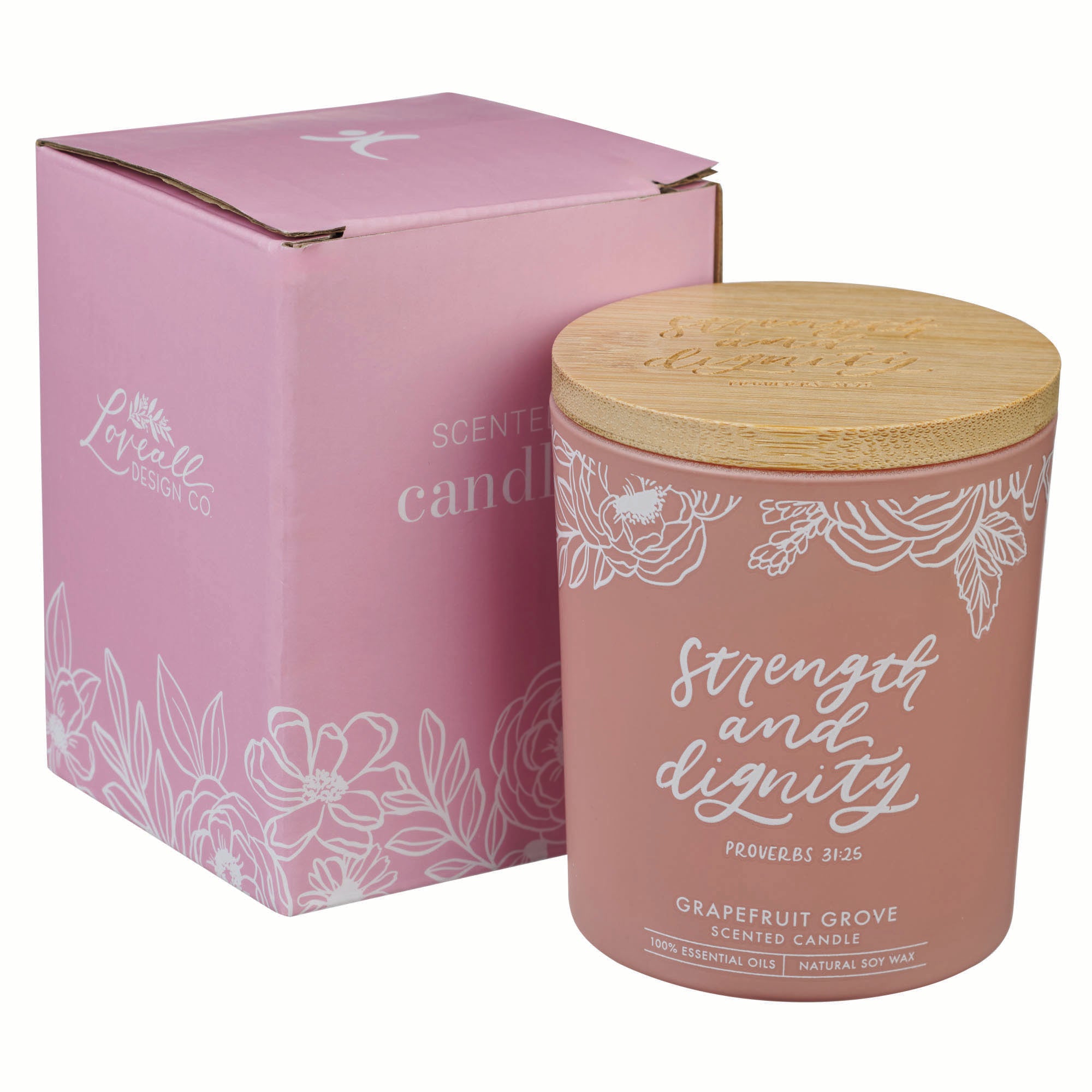Glass Candle with Bamboo Lid: Pink Strength & Dignity Prov. 3125