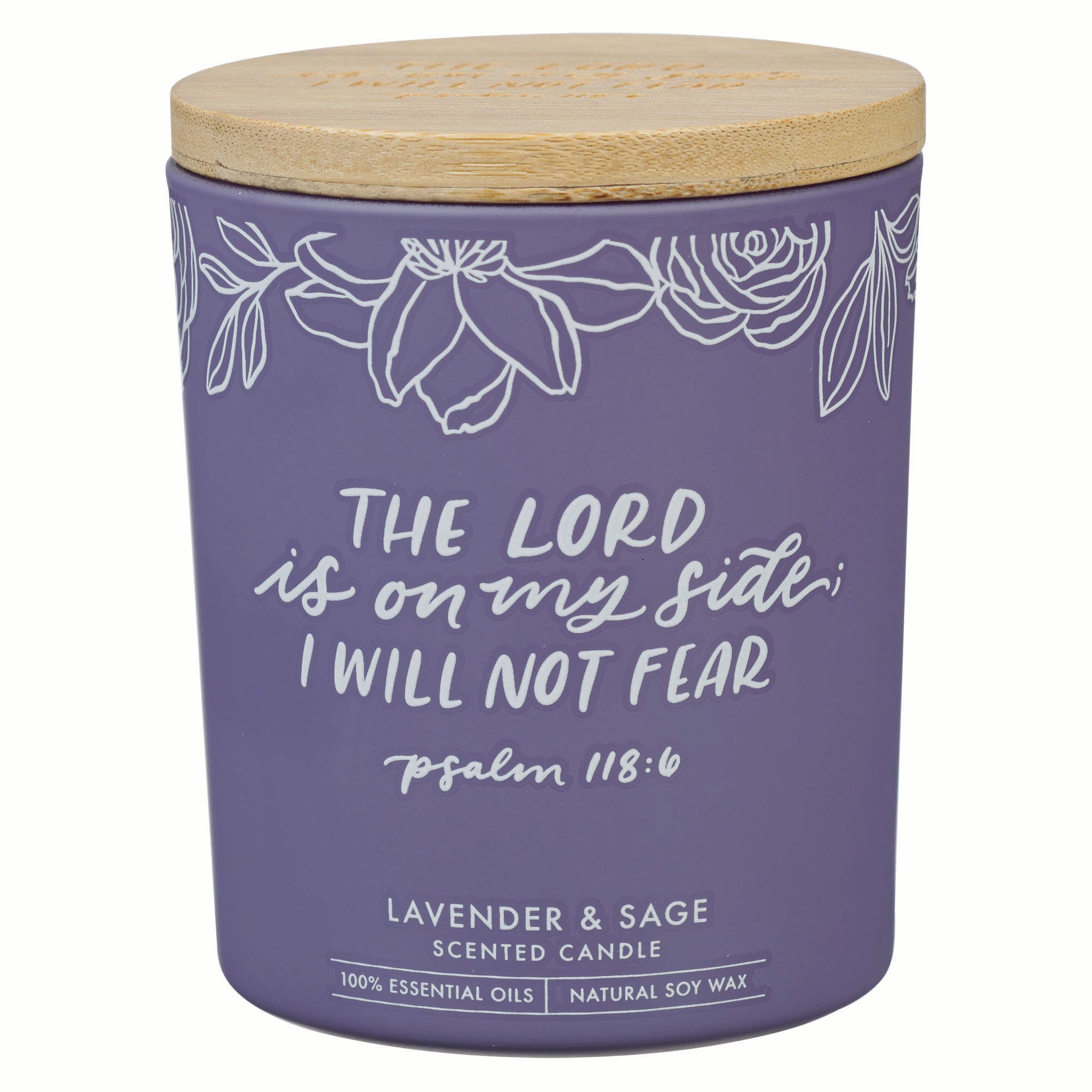 Glass Candle with Bamboo Lid: Purple No Fear Ps. 1186