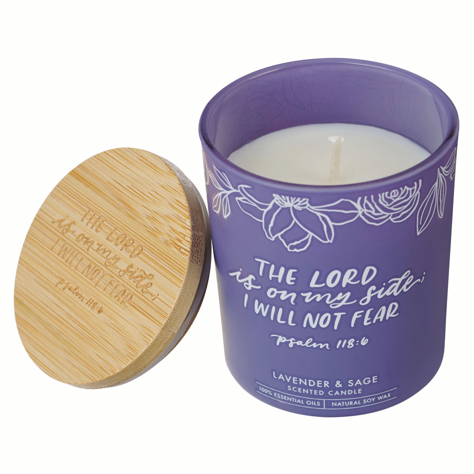Glass Candle with Bamboo Lid: Purple No Fear Ps. 1186