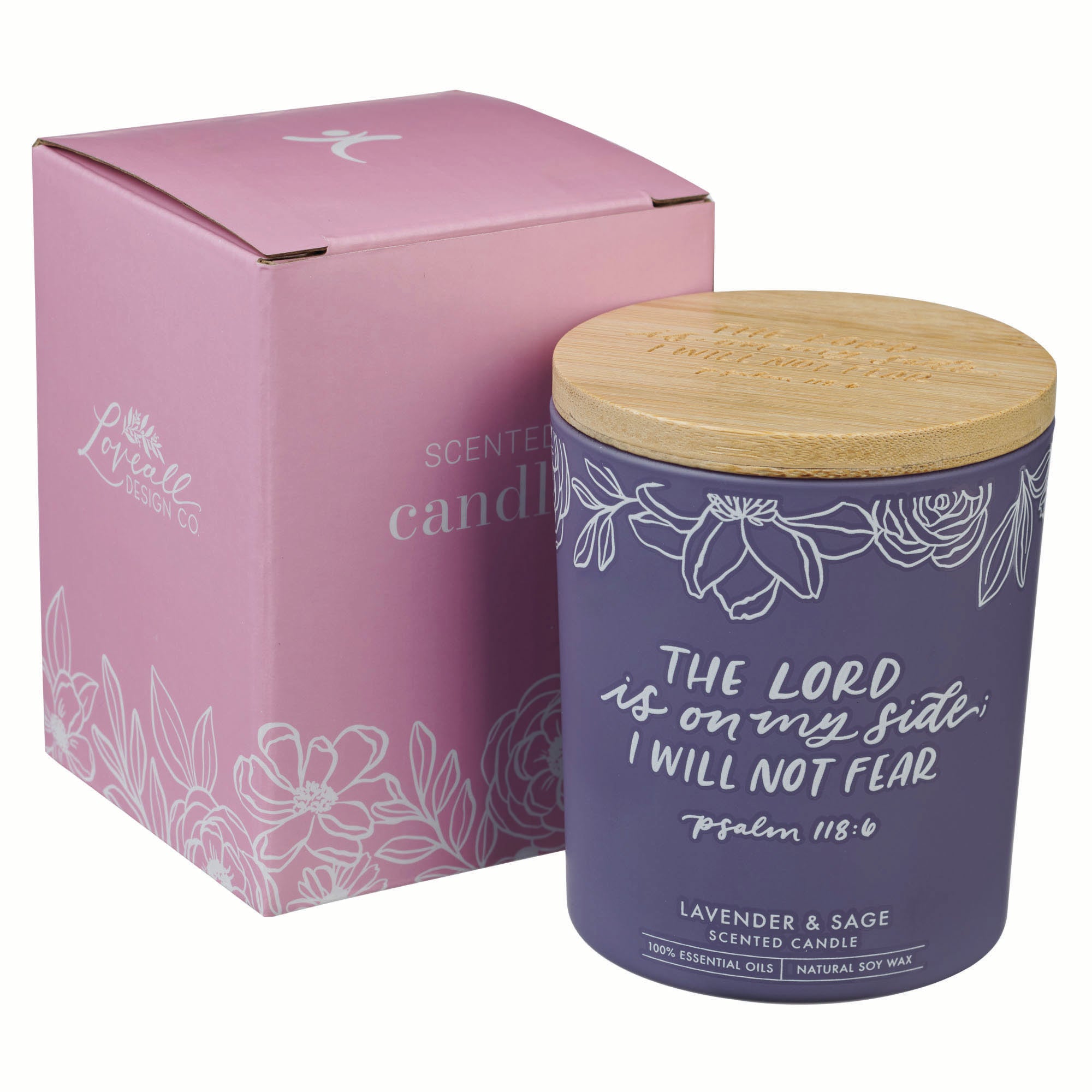 Glass Candle with Bamboo Lid: Purple No Fear Ps. 1186