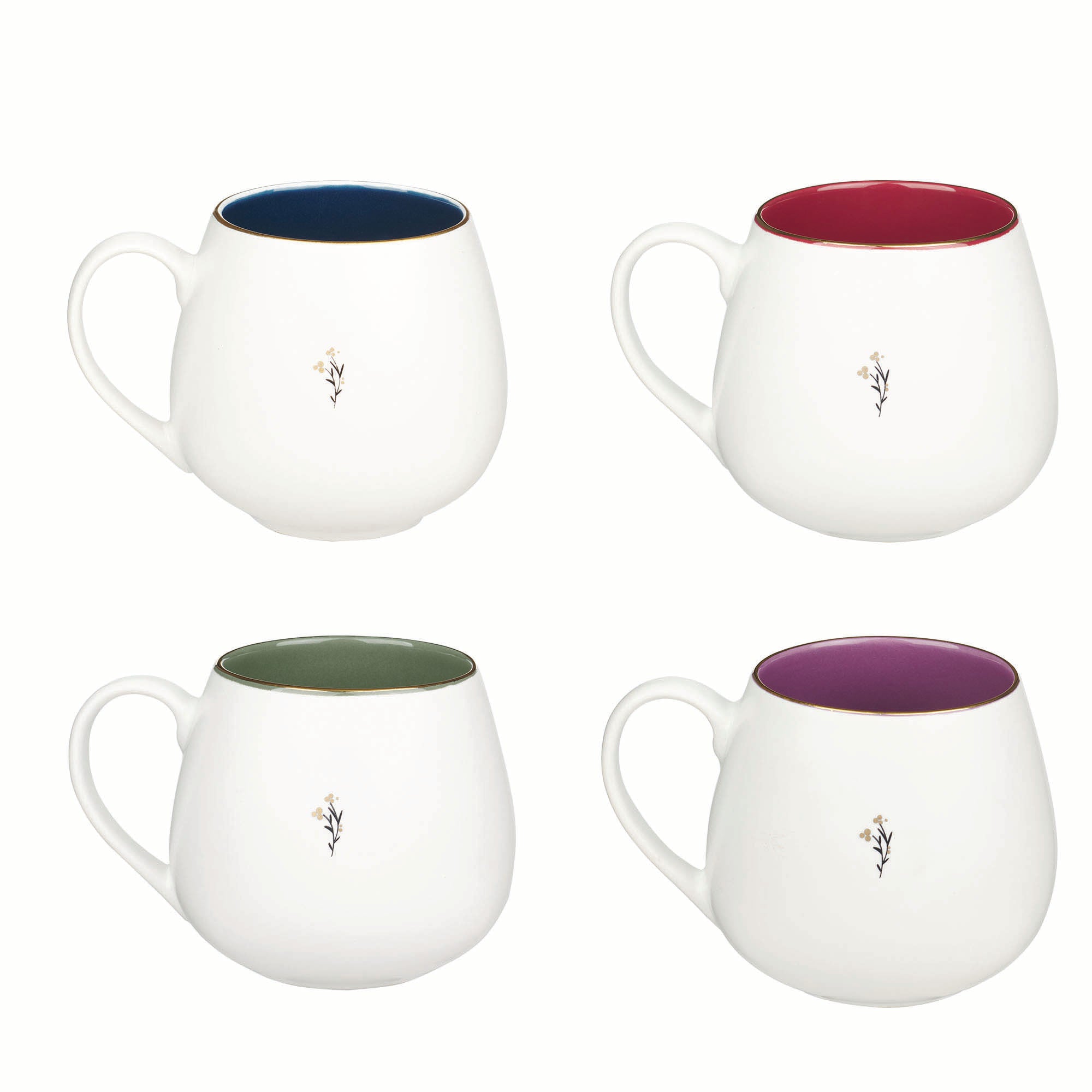 Christmas Ceramic Mug (Set of 4, 355 ml): Christmas Wreath, White outside, coloured insides