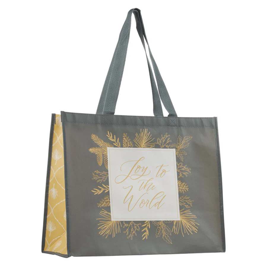 Christmas Reusable Tote Bag: Joy to the World, Pine Green