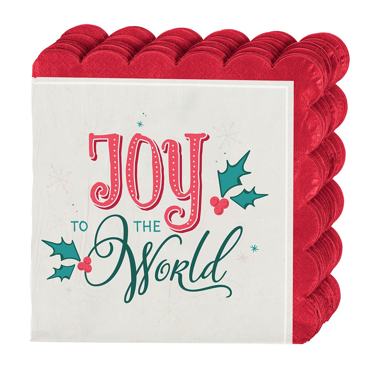 Christmas Paper Napkin (Set of 12): Joy to the World, Red Scalloped