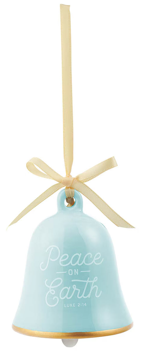 Christmas Ornament: Ceramic Bell, Peace on Earth (Luke 2:14)