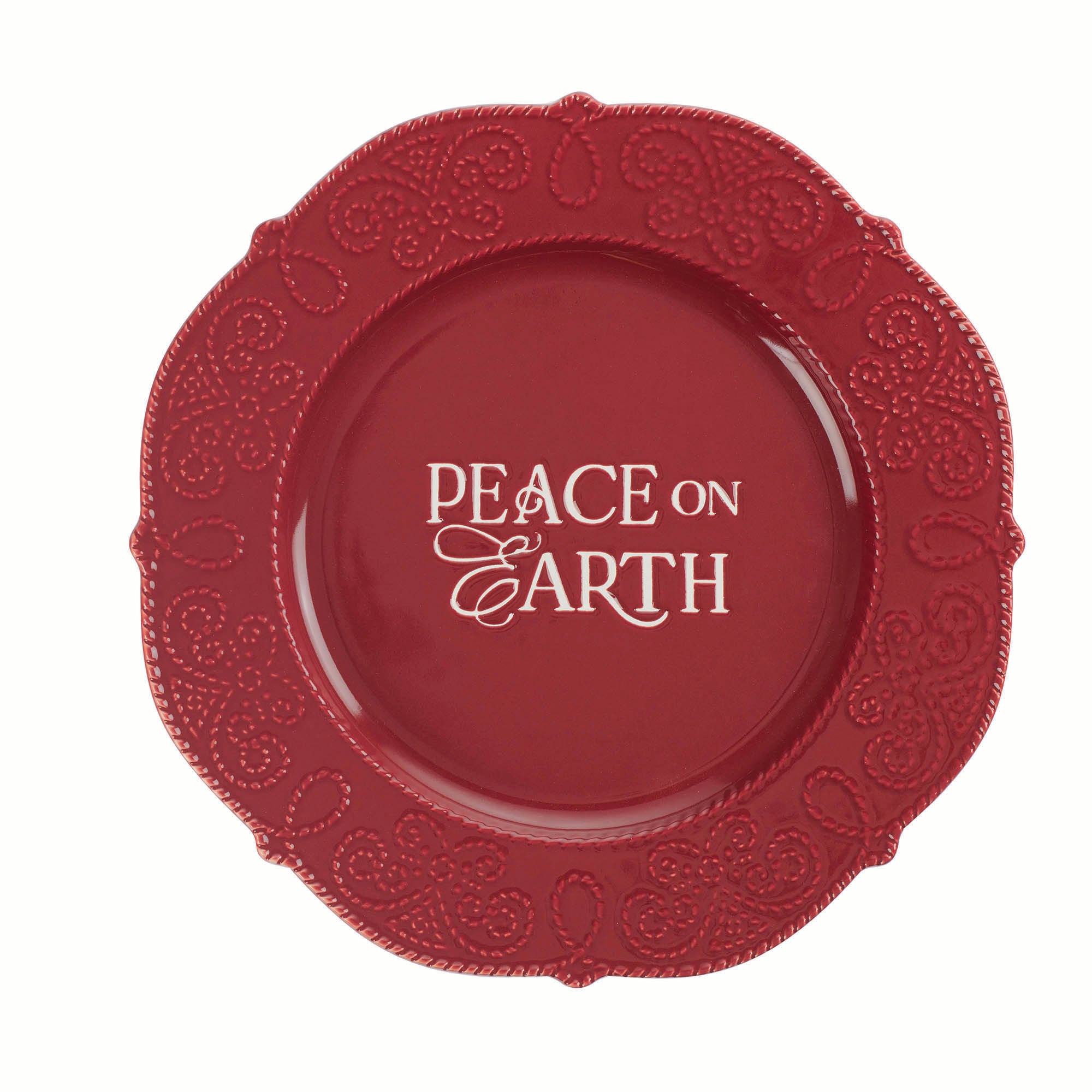 Christmas Ceramic Plate: Peace on Earth, Red