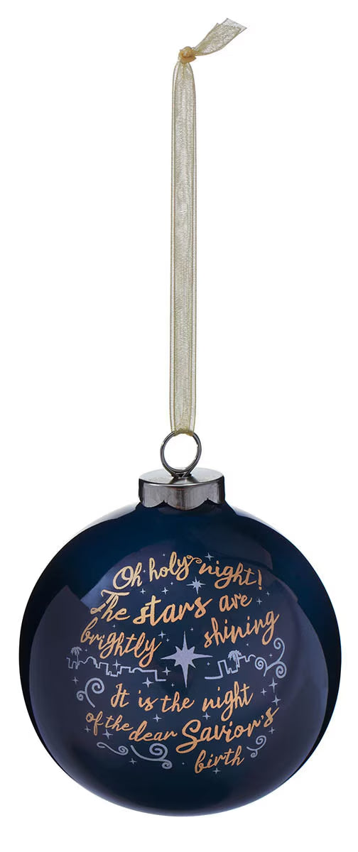 Christmas Bauble Ornament: Oh Holy Night, Blue, Ceramic