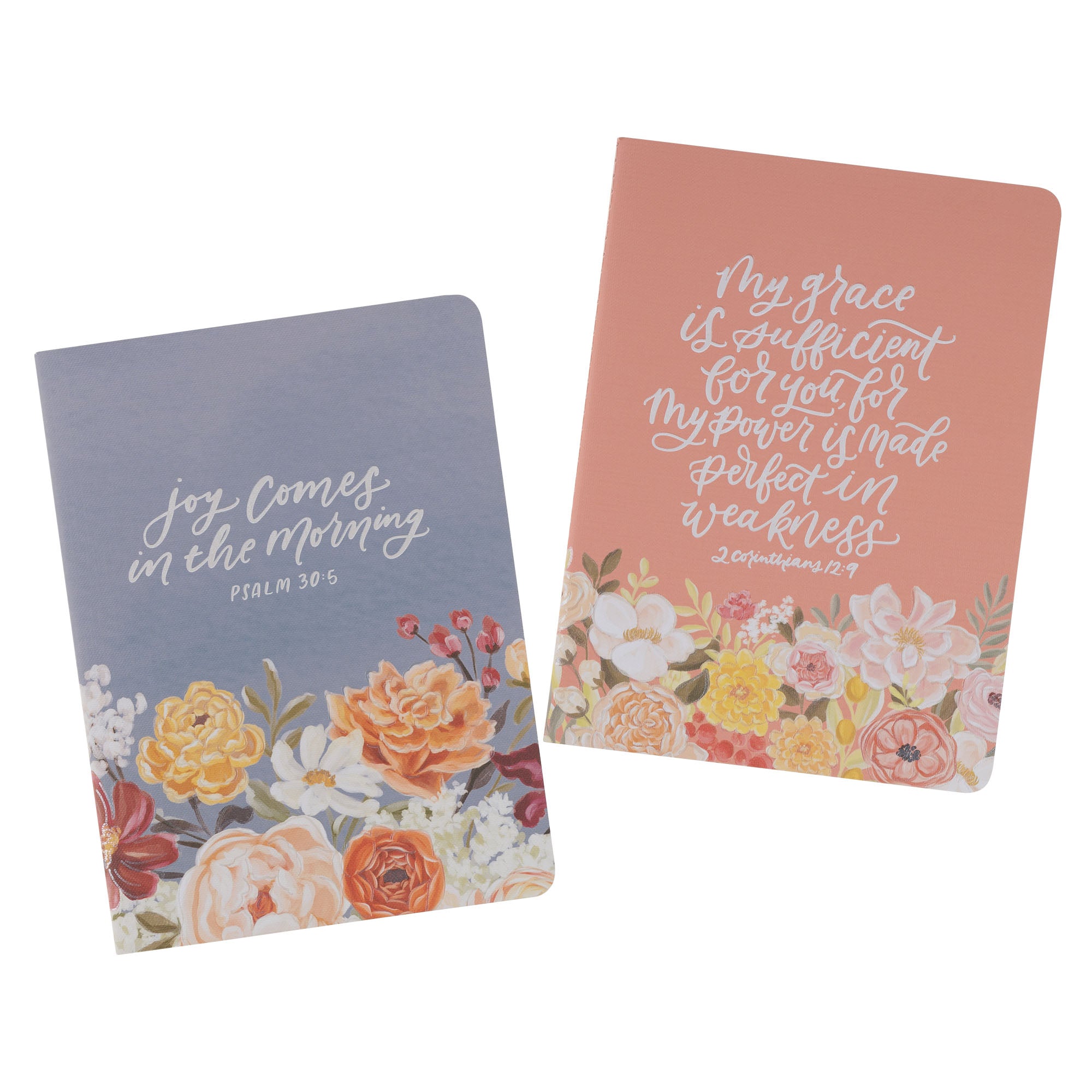 Notebook, Medium (Set of 2): Joy Comes in the Morning & My Grace is Sufficient, Floral