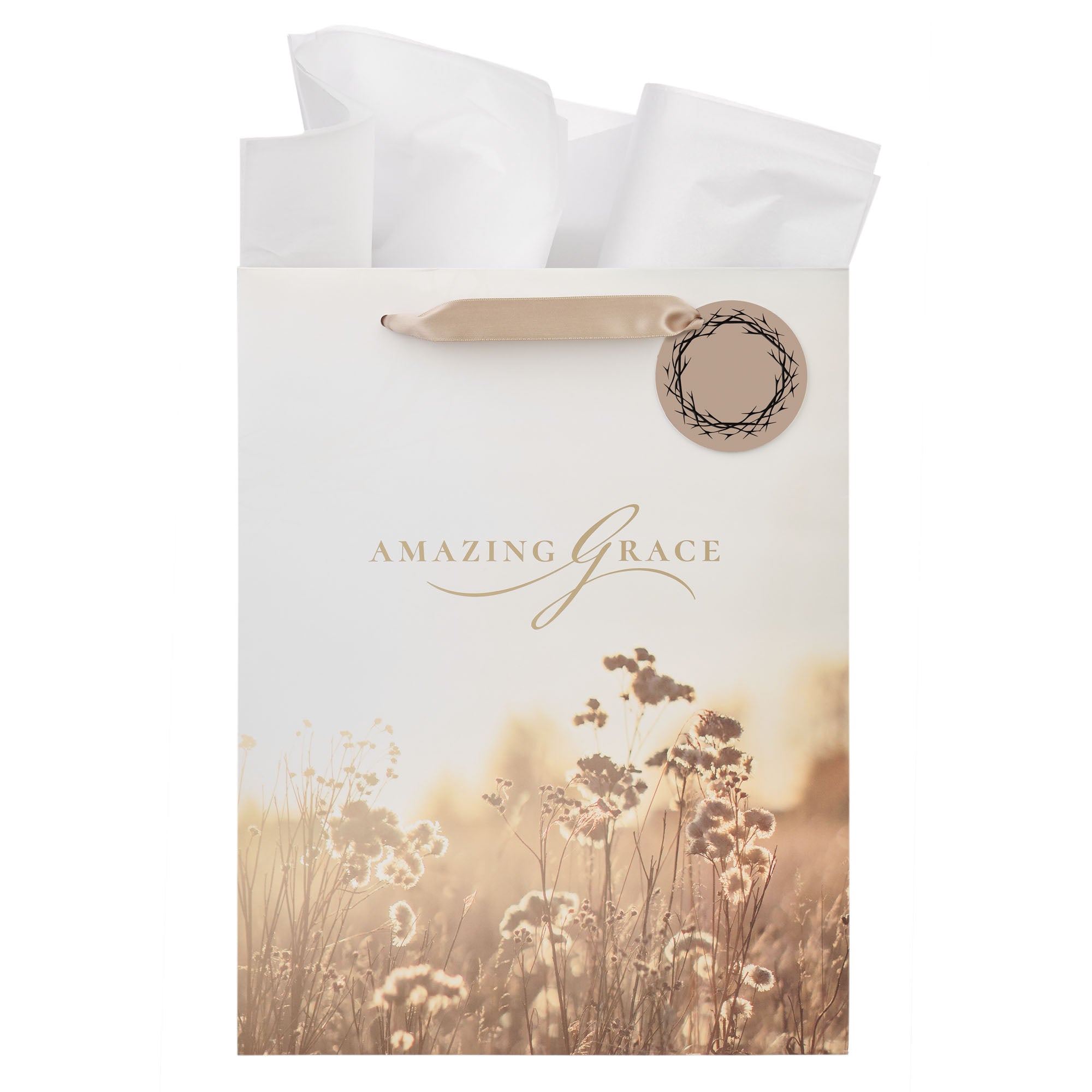 Gift Bag, Large Portrait  (Amazing Grace Taupe Crown of Thorns Collection)