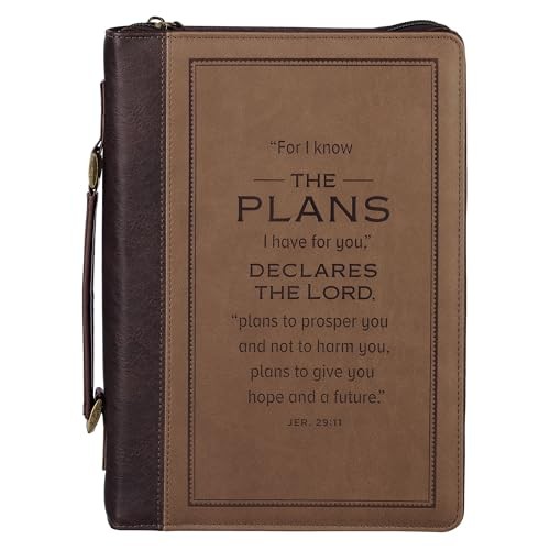 Bible Cover Large: Classic Brown Two-tone I Know the Plans Jer. 29:11