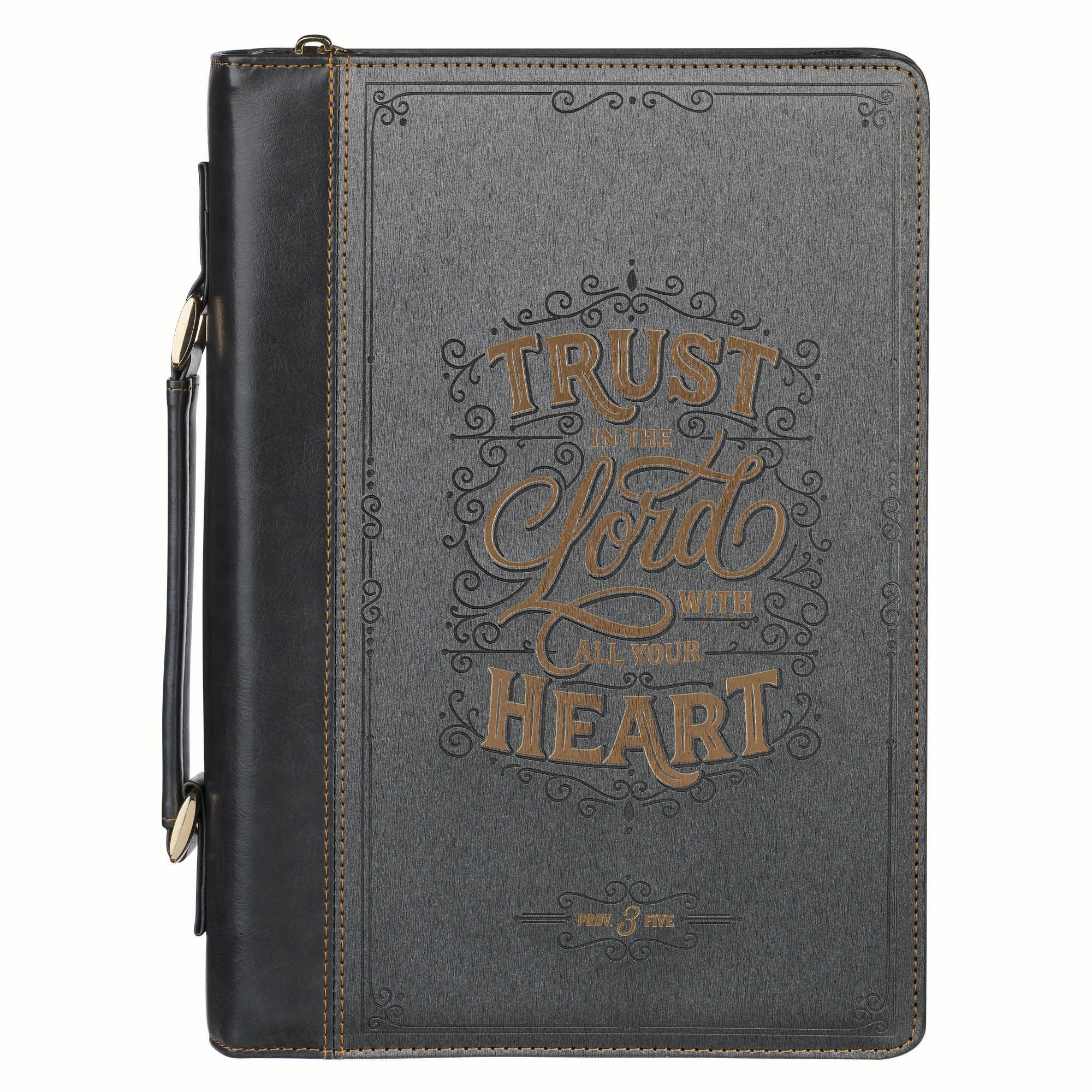 Bible Cover Large: Fashion Charcoal/Black Trust In The Lord Prov. 3:5