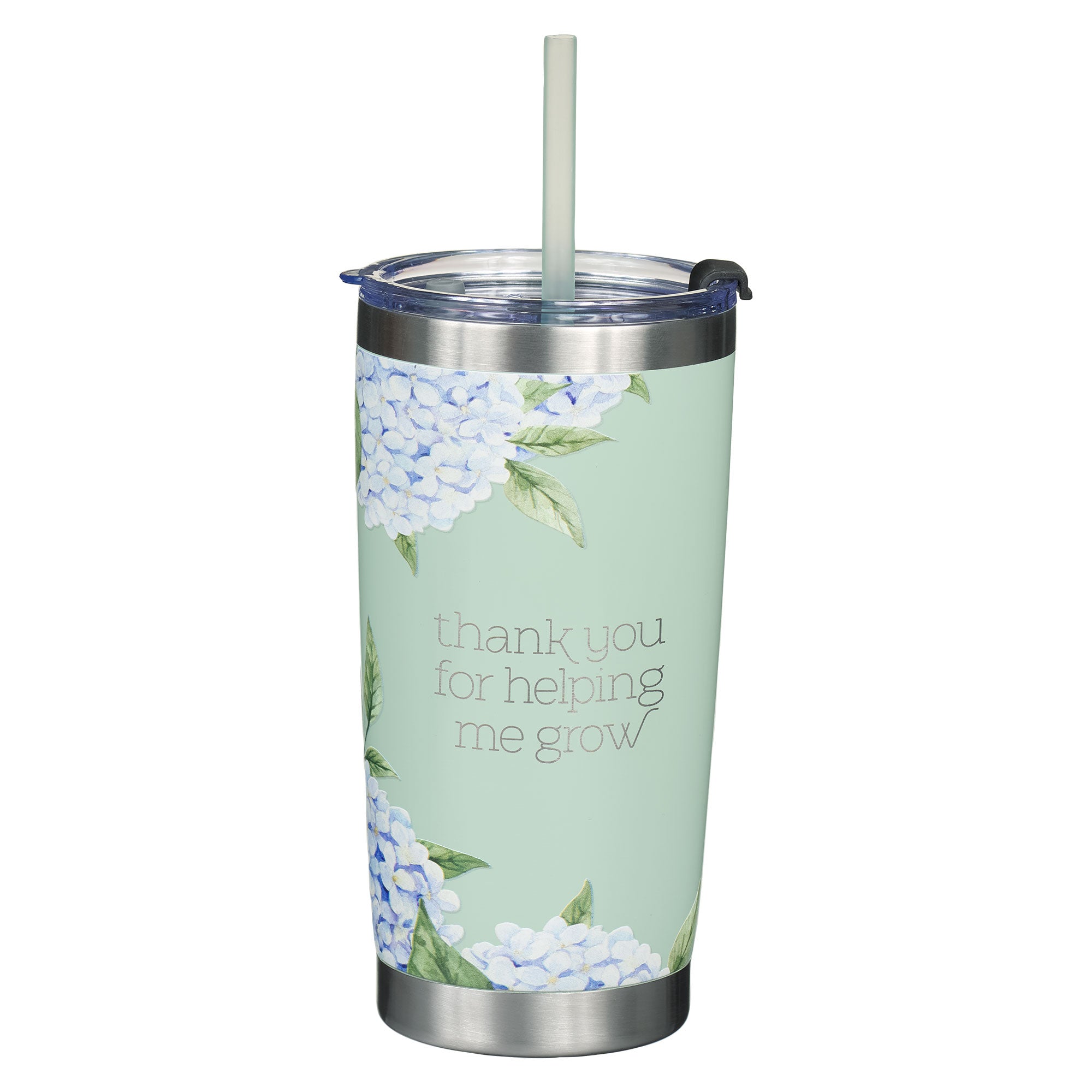 Stainless Steel Travel Mug With Straw : Thank You For Helping Me Grow (532 ML) (Hydrangea Series)