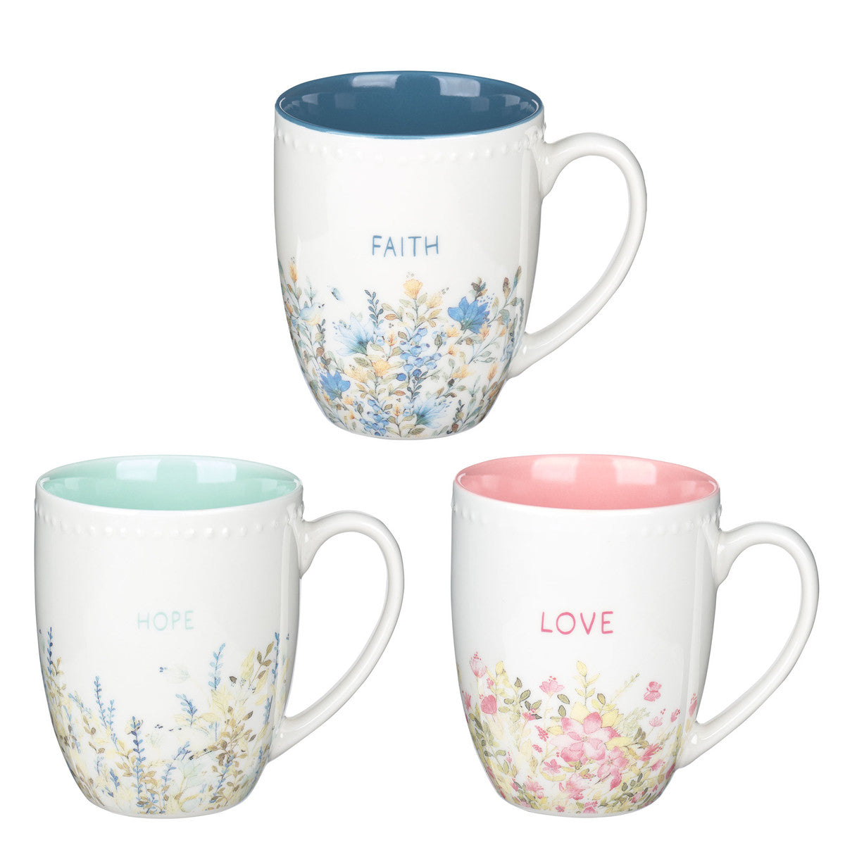 Mugs (Set of 3): Faith Hope Love, Petite Floral