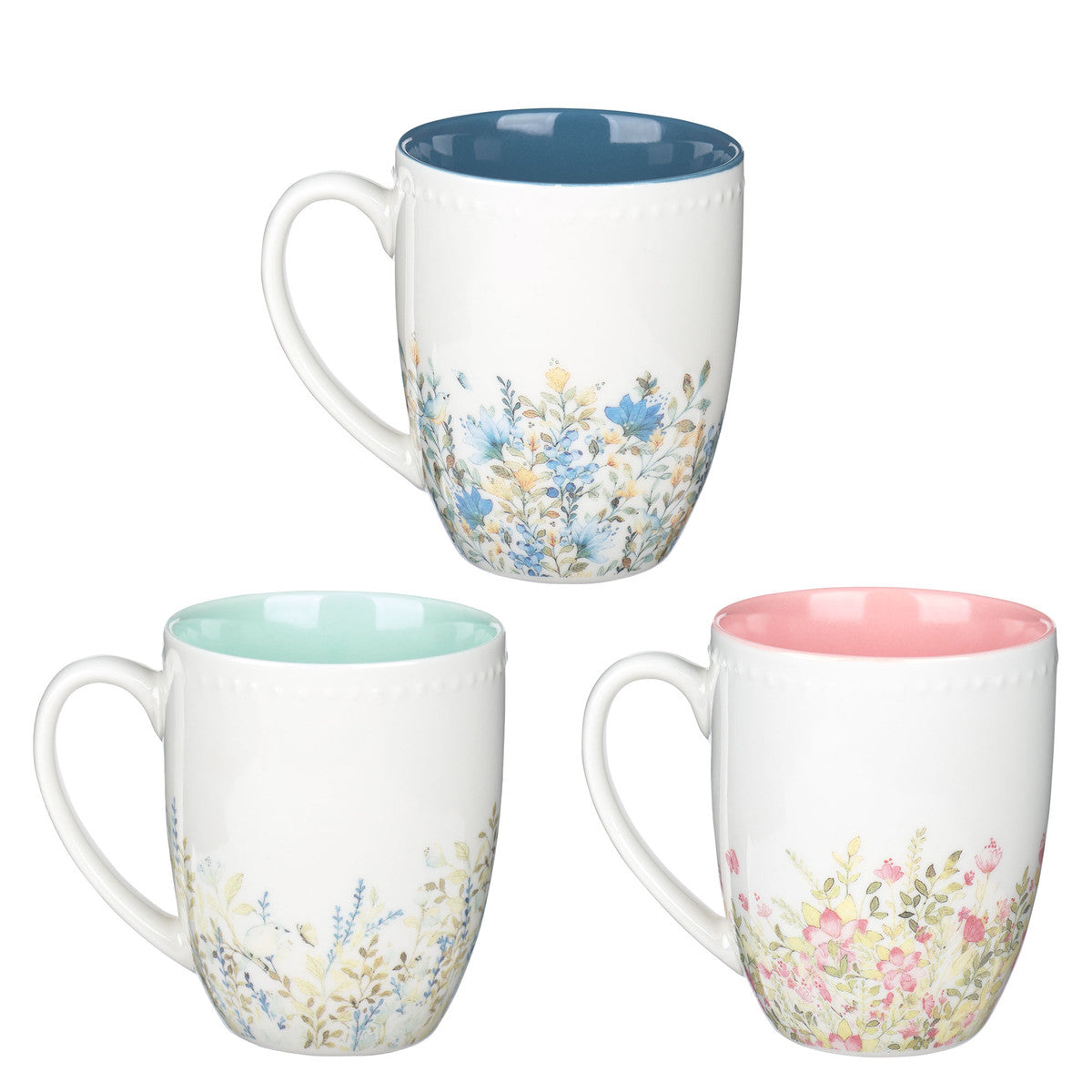 Mugs (Set of 3): Faith Hope Love, Petite Floral