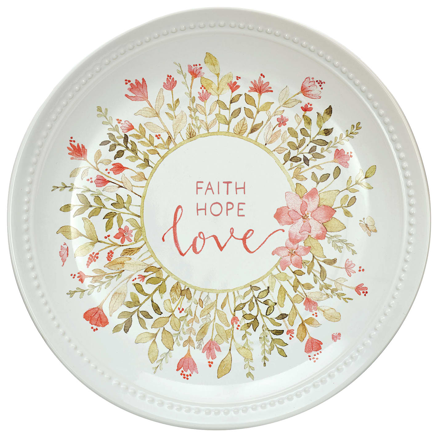Ceramic Plate: Faith Hope Love, Pink Petite Floral