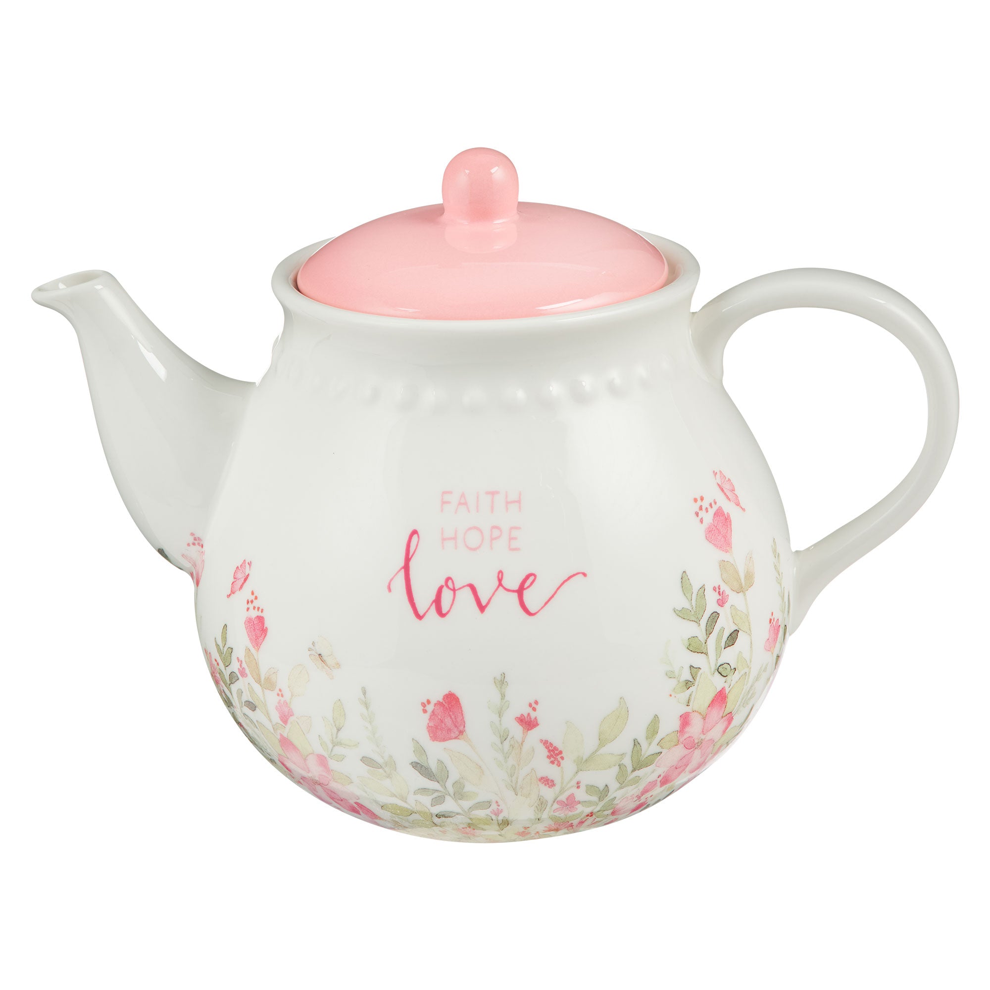 Ceramic Teapot: Faith Hope Love Pink Petite Floral