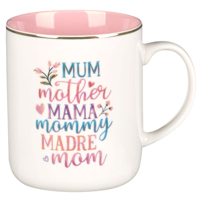 Ceramic Mug: Mum, Mother, Mama,  Pink Comes in a Corrugated Box
