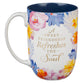 Ceramic Mug (444 ml): A Sweet Friendship, Painted Floral, navy inside, foil accents (Watercolor Garden Collection)
