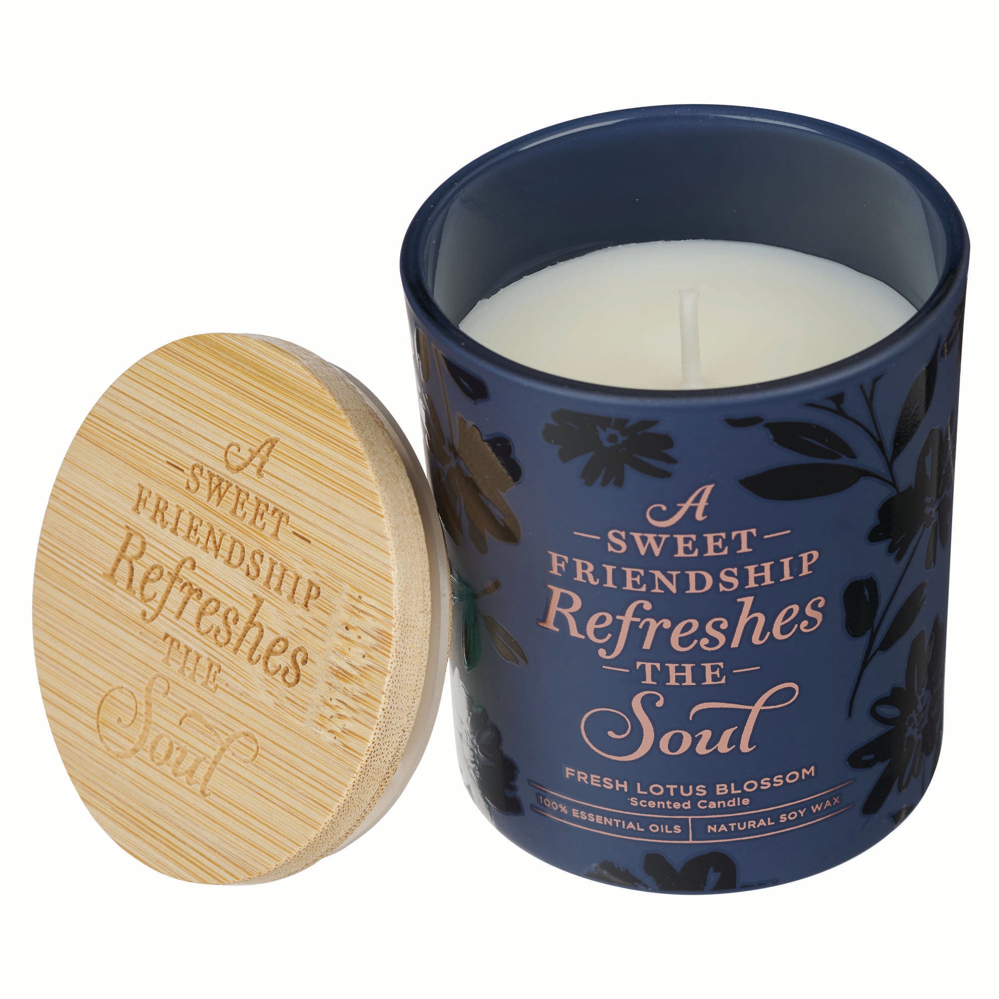 Glass Candle with Bamboo Lid: Navy Sweet Friendship