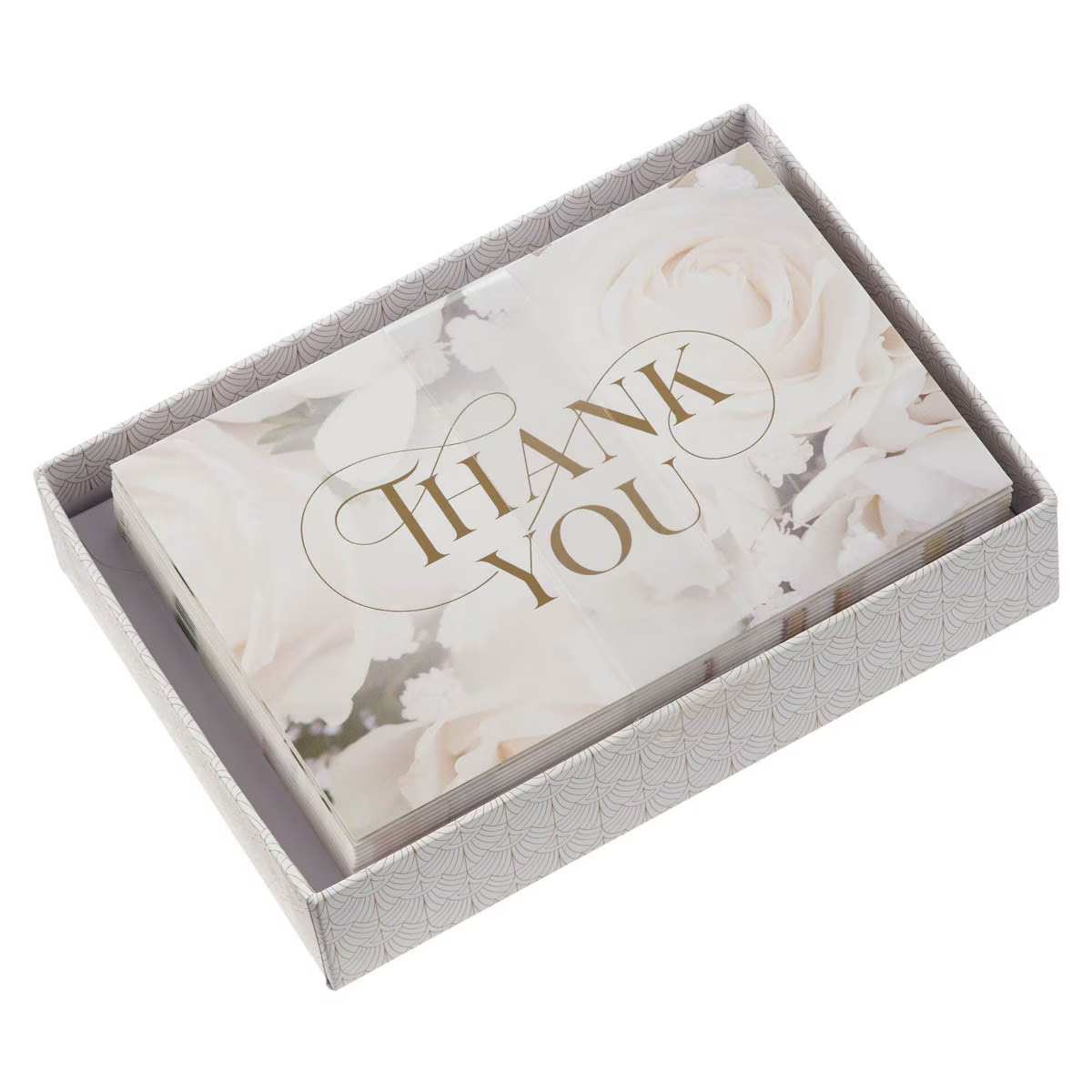 Boxed Cards: Thank You, 20 cards/envelopes, White Roses (Ivory Love Collection)